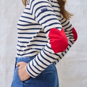 Saint James Mariniere Breton VAUJANY Top Heart Elbow Ecru NAVY